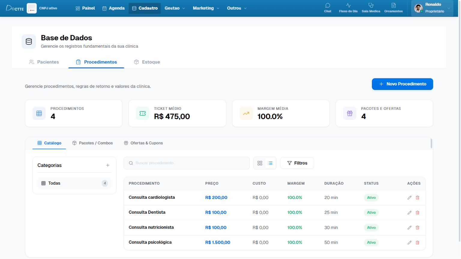 Interface do módulo Segurança de dados e controle de acesso LGPD no software médico Doctte