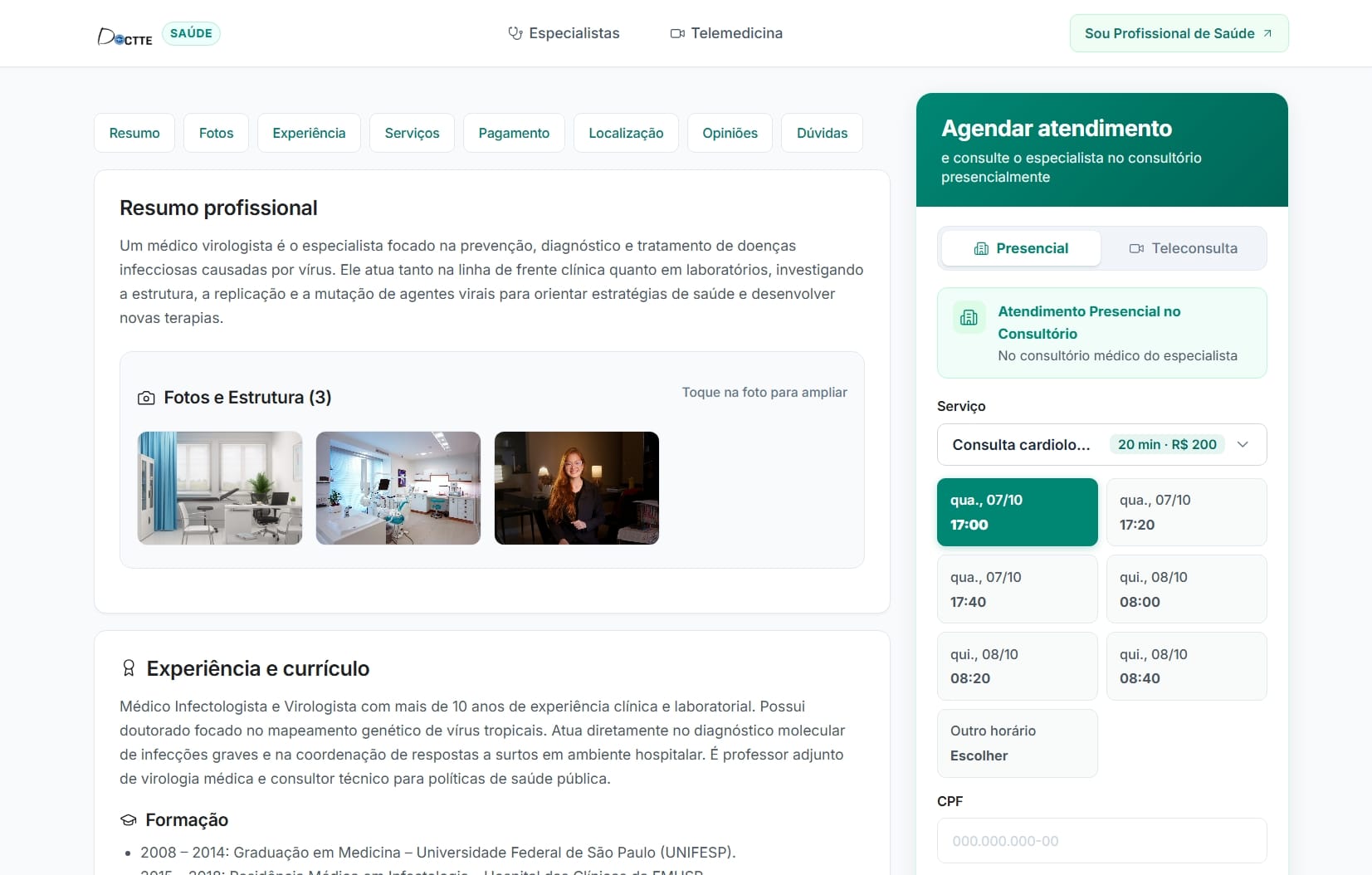 Agendamento online no portal público de especialistas integrado à agenda médica Doctte Agendamento online no portal público de especialistas integrado à agenda médica Doctte