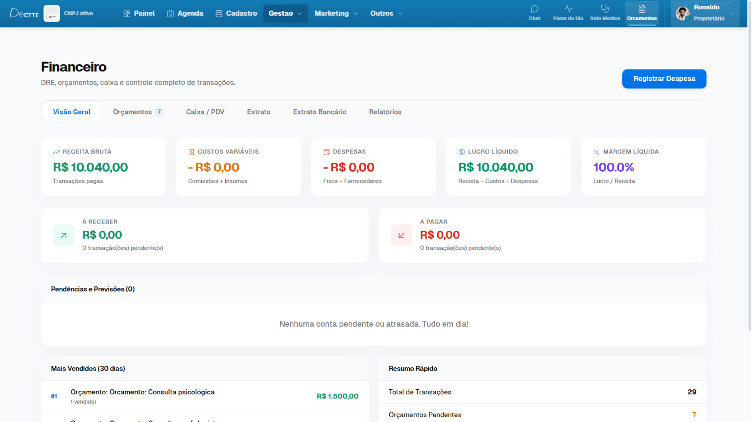 Gestão financeira — Software médico Doctte Gestão financeira no Doctte