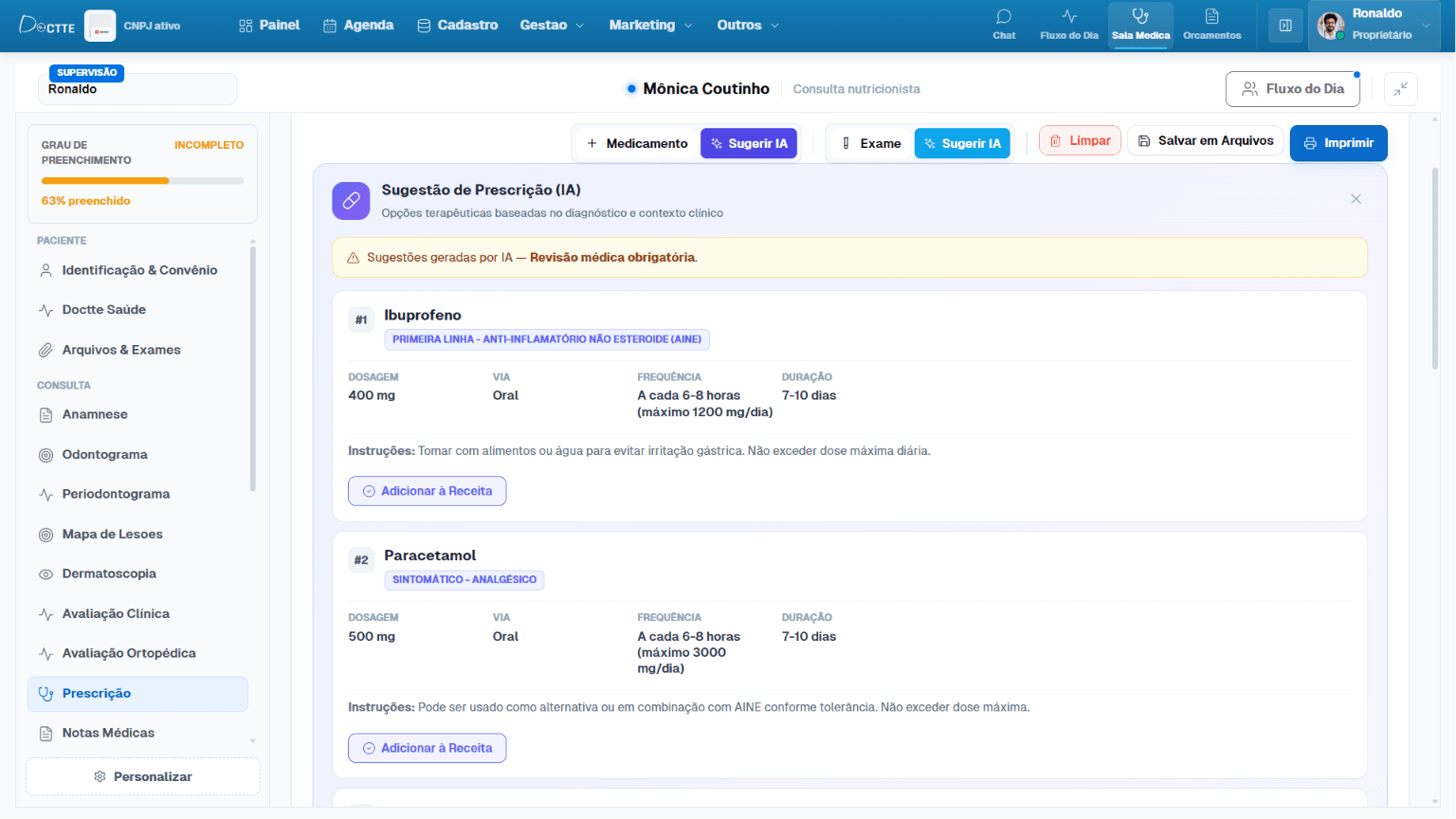 Prescrição com IA — Software médico Doctte Prescrição com IA no Doctte